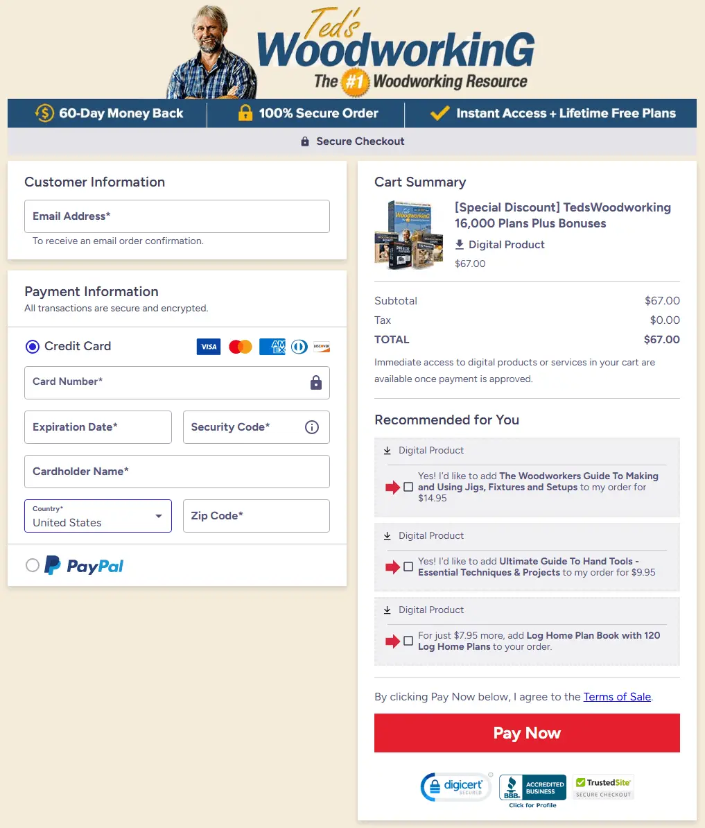 Teds Woodworking buy now button 